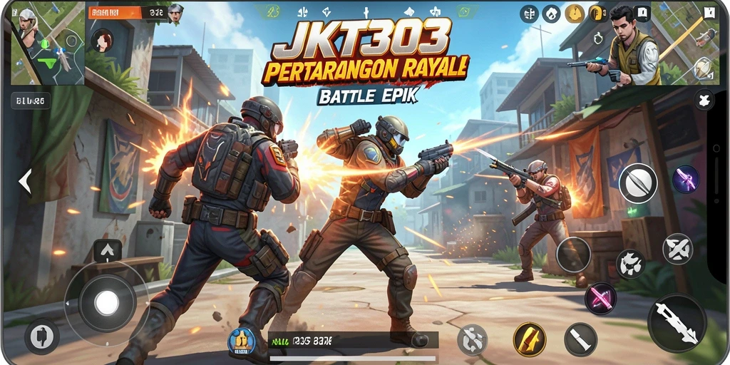 Tangkapan layar permainan JKT303 menampilkan aksi Battle Royale intens.