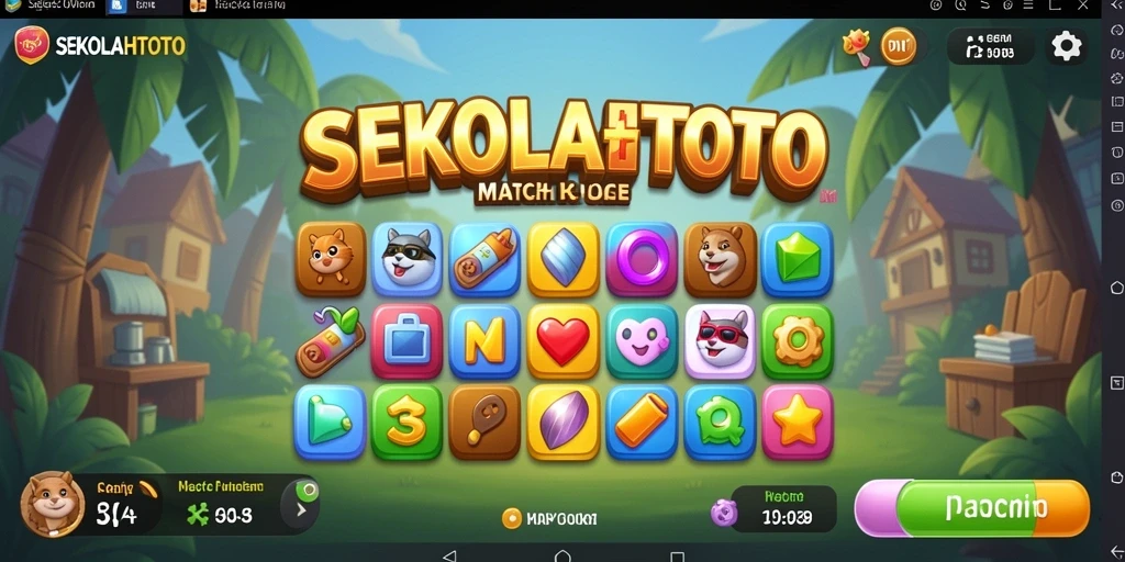 Tampilan gameplay SEKOLAHTOTO dengan level dan power-up yang menarik.