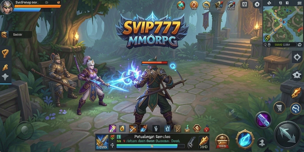 Screenshot gameplay utama SVIP777 menunjukkan aksi seru dalam pertempuran MMORPG.